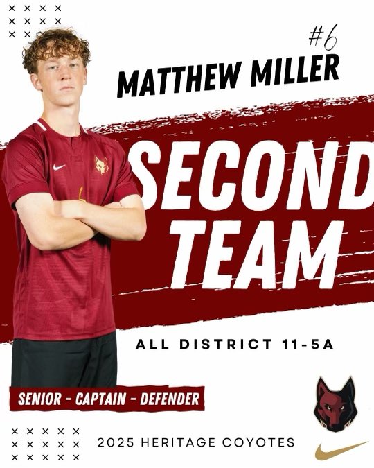 Coyotes_Soccer's tweet photo. Today we celebrate two more 2nd Team All District honorees. 

Senior captain Matthew Miller and Junior midfielder MJ Brady. 

@MJBrady11 https://t.co/GuP4p90bL7
