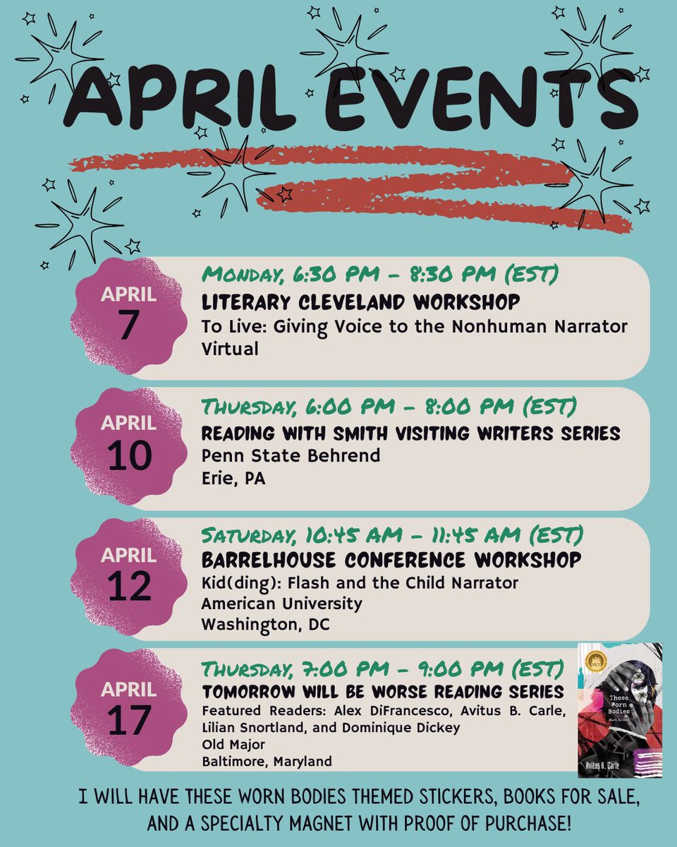 avitusbcarle's tweet photo. The #AWP25 recovery is still underway

HOWEVER if you missed me at the conference and are still looking for an opportunity to discuss incredibly weird and experimental flash, I’ve got a few upcoming events for you! https://t.co/7Bfxnbrp2r