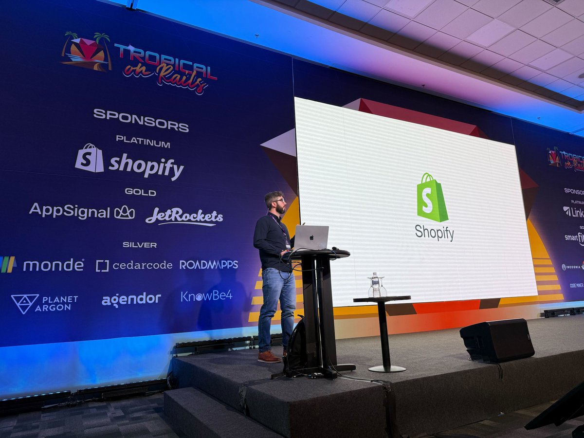 ShopifyEng's tweet image. 📏 Standardization 👉 higher productivity 📈 and better developer experiences 😄. At #tropicalonrails, @vinistock  broke down the intentional standardization decisions behind #Rails: its project structure, the seamless transformation of database schemas into models, and the…