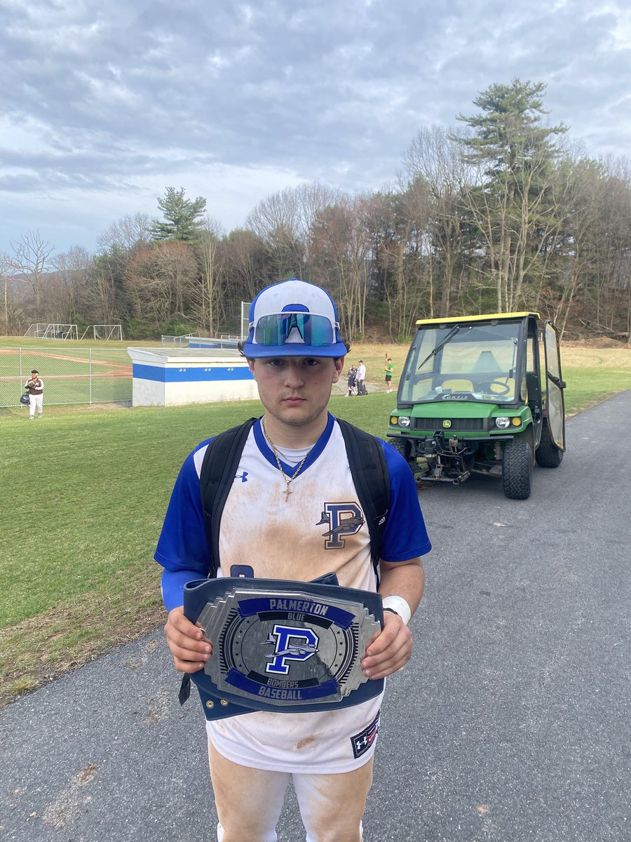PalmertonBSBL's tweet photo. The Bombers get back in the win column with a 4-1 win over Catasauqua. 

Game belt…Jason Carrelli! #Longhorn 

The Bombers host Northwestern Lehigh tomorrow. 

#GoBombers #BlueBomberBaseball 

✈️⚾️ https://t.co/oJ7kDywv26