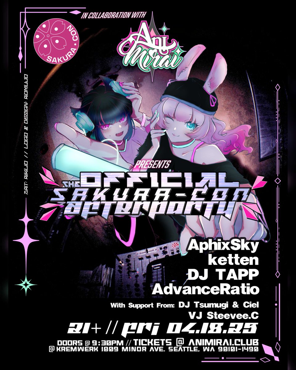 ⚠️Tired of pulling up to a con or anime rave and NOT hearing your anime favorites?⚠️

🔥We are collaborating with <a href="/sakuracon/">Sakura</a> to bring you anime club culture right here in the heart of Seattle with THE Official Sakura-Con Afterparty!
🌸 Friday, April 18 — 9:30PM <a href="/Kremwerk/">Kremwerk</a>
