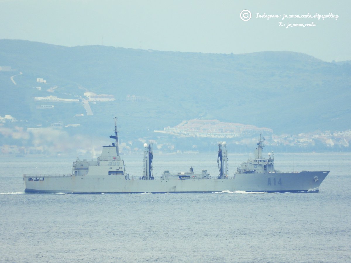 jr_amon_ceuta's tweet photo. Spanish Navy Patino-class replenishment oiler ESPS Patino (A14) and Spanish Navy Serviola-class patrol boat ESPS Vigia (P73) eastbound in the Strait of Gibraltar - April 3, 2025
@Armada_esp #espspatino #a14 #espsvigia #p73 https://t.co/bgou8WXdPM