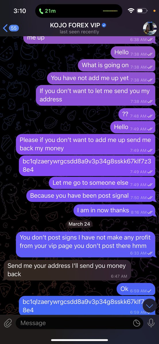 GTmoni14's tweet photo. @KojoForex  I need my money back since you don’t want to add me up on your real vip group I have send you my wallet address https://t.co/creOIeFR6l
