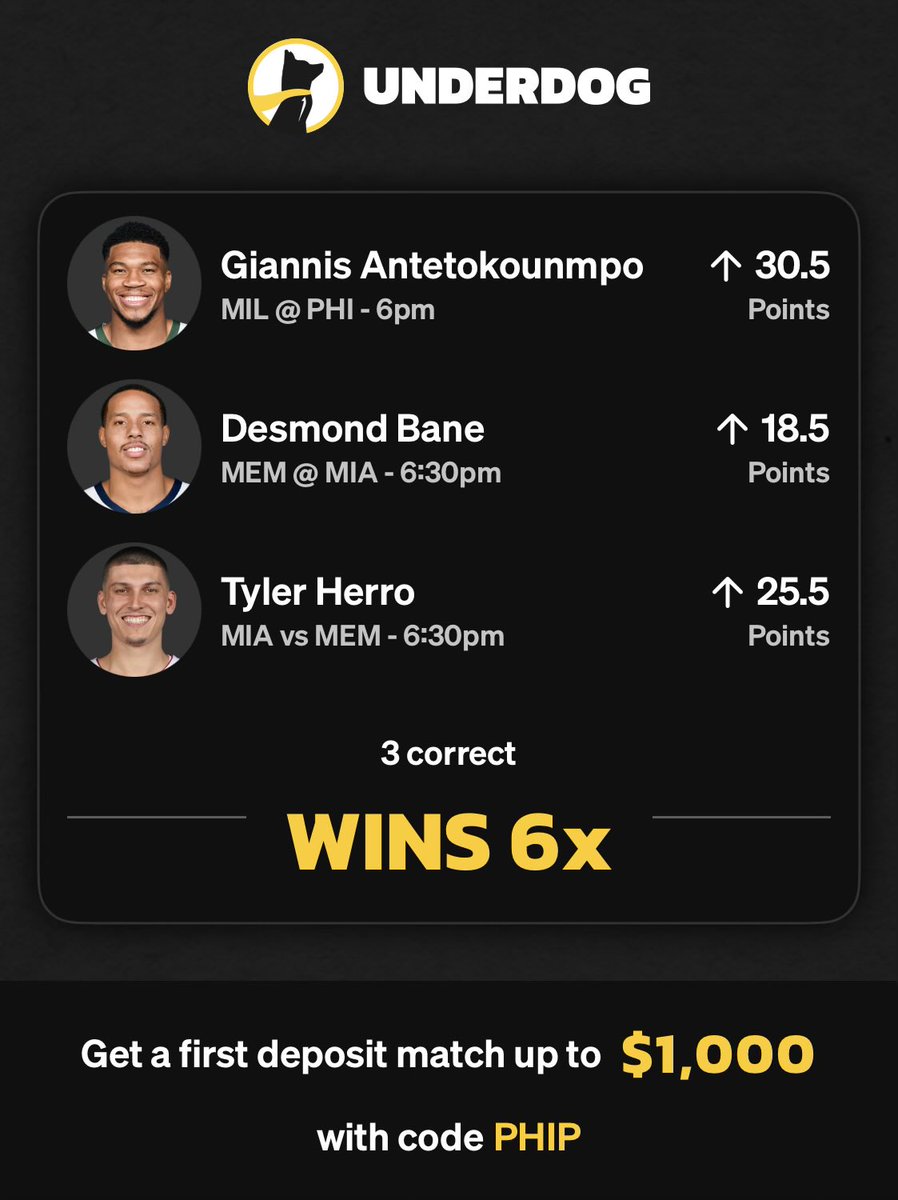 PHILLY PICKS🧀 FOR 4/3/2025

PLEASE SWEEP 🙏

LIKE IF YOU’RE TAILING 💛  

FOLLOW FOR FREE PROPS‼️  

play.underdogfantasy.com/es-5Vy1UcPu67

#PrizePicks #GamblingX #SleeperPicks #Chalkboard #UnderdogFantasy #NBA