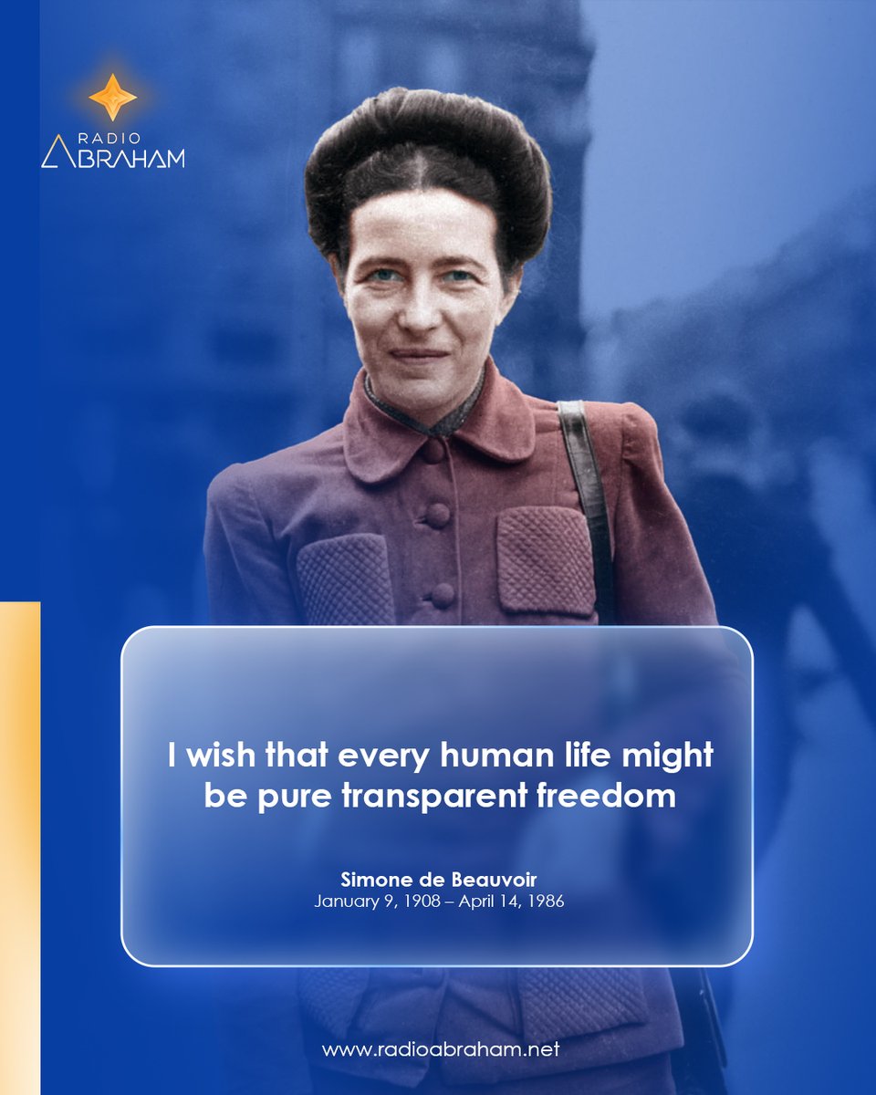 AbrahamRadio's tweet photo. Simone de Beauvoir... a feminist voice and existentialist philosopher. She exposed the constraints society places on women and affirmed that freedom is won through thought and struggle.
#Figures_and_Wisdom #radioabraham https://t.co/65LsRHAUNF