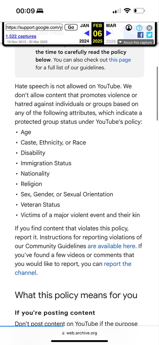 YouTube has removed ‘Gender Identity and Expression’ from its ‘hate speech policy’ sometime between January 29th and February 6th…

The quiet rewrite continues…