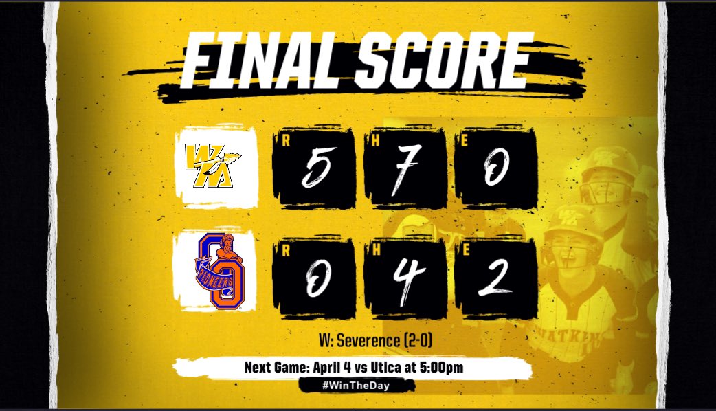 We get to 1-0 tonight!! Great team win and our defense was on fire!! Jacy also pitched light outs!

Trouten 1-2, 2BB, 2R, 3SB
Langwasser 1-3, RBI, R, 2B
Tellings 2-4
Gerhardt 1-4, 2Rbi, 2B
Taggart 1-4, rbi, 2B
Whitman 1-2, 2BB

Severance (w) 7in, 4H, BB, K, 0R