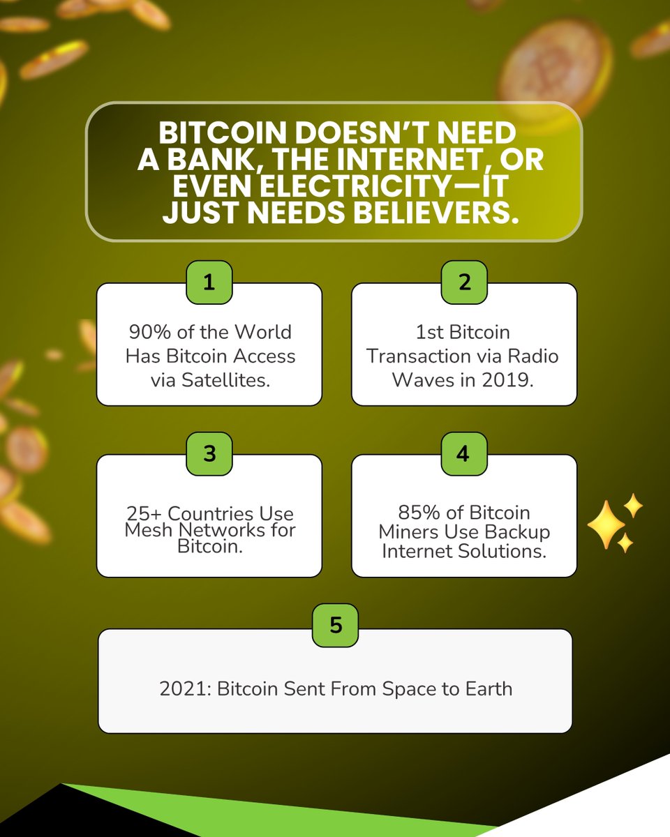 NajahRoberts's tweet photo. Imagine a world where financial freedom doesnโt depend on internet access, governments, or big banks.
Bitcoin is that world.
With satellite nodes, radio waves, and mesh networks, BTC can keep running even when everything else stops. ๐๐ฐ No middlemen.
.
#fanbaseapp https://t.co/xTUBD01mC5