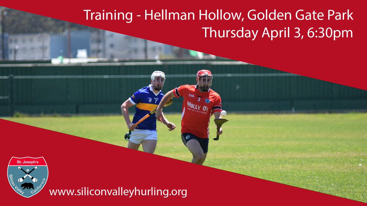 Hurling training tonight at Hellman Hollow, Golden Gate Park, from 6:30pm. All welcome