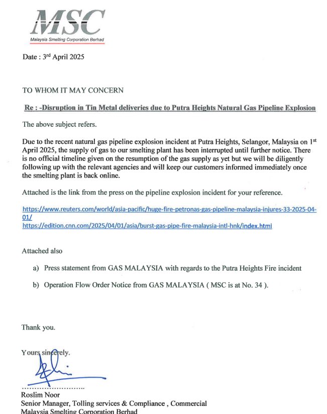 OG_TINBARON's tweet image. Malaysian Smelting Corp #MSC going offline right now is massive with the precarious state of tin supply. It is the 5th largest #tin smelter in the world and a big supplier into the #LME warehouses at Port Klang. 

If I was a downstream manufacturer… I’d be panic buying.