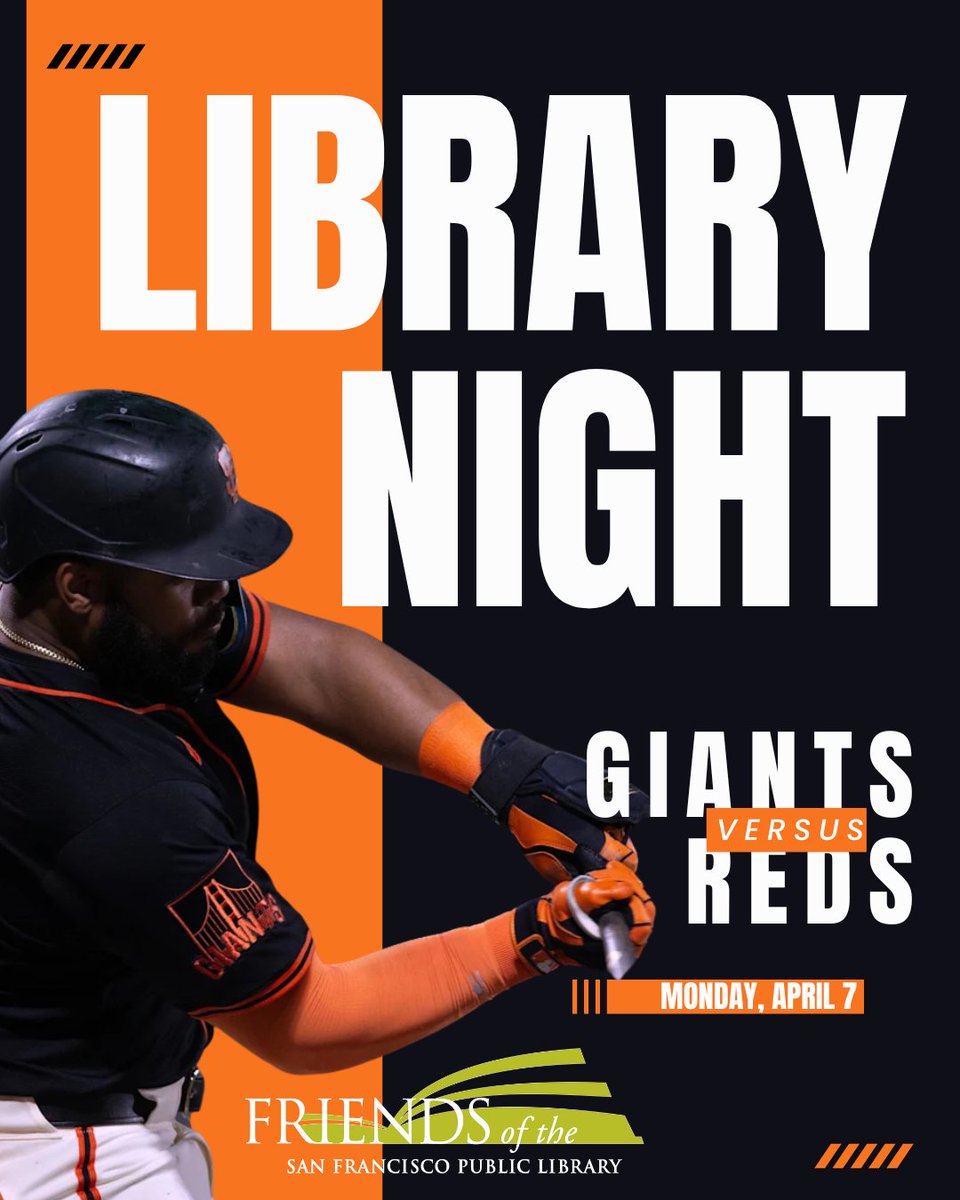 Library Night with the San Francisco Giants! ⚾️
📆 April 7, 2025 ⏰6:45 PM📍 Oracle Park, 24 Willie Mays Plaza

Every ticket purchase includes a $5 donation to support SFPL, but it must be purchased through this link: fevo-enterprise.com/event/SFLibrar…