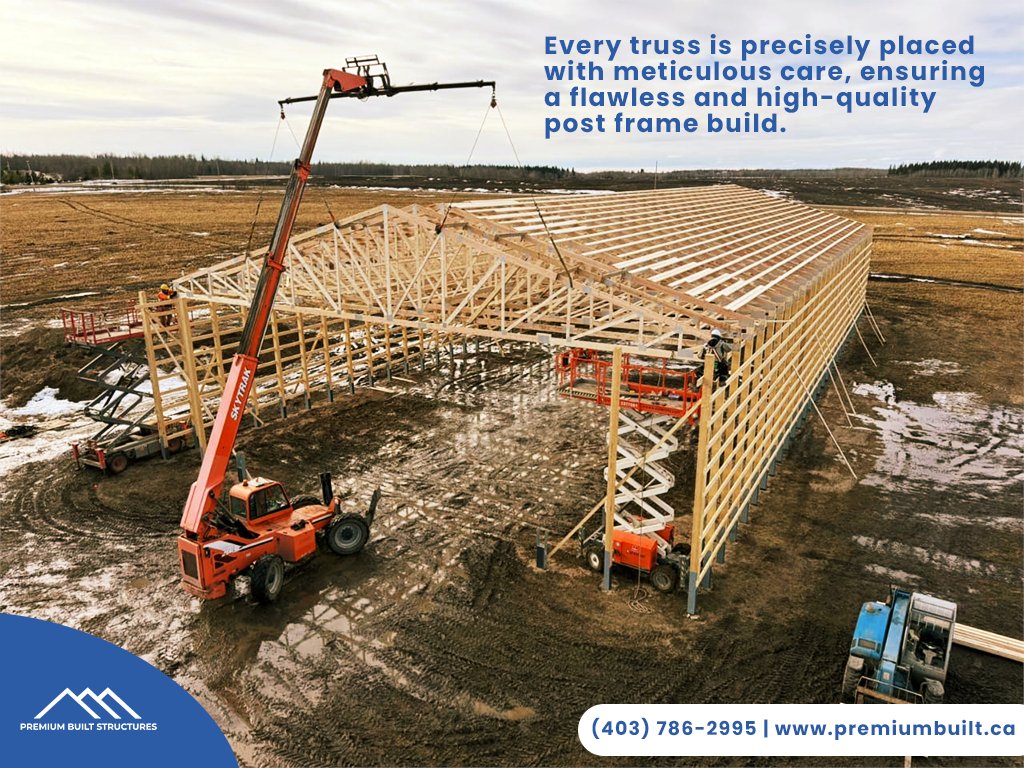 premiumbuilt's tweet image. 👷‍♂️ Every truss is placed with precision and care.🏗️ #PremiumBuiltStructures #PostFrameConstruction #TrussInstallation #BuildItRight