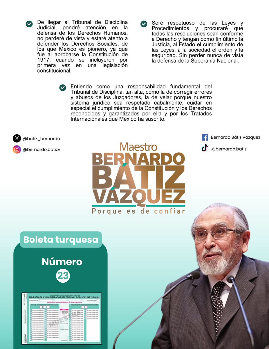 batiz_bernardo's tweet photo. Comparto con ustedes solo algunas de mis propuestas que, de llegar al #TribunalDeDisciplina llevaré a cabo. Los invito a que se sumen a esta campaña para domocratizar y transformar al #PoderJudicial y que cada vez el pueblo de #México tenga más poder de decisión y participación. https://t.co/XXXoUpov5U