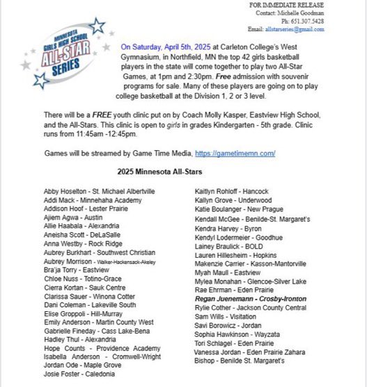 HopkinsGBB (@hopkingbb) on Twitter photo This Saturday April 5th, catch senior Lauren Hillesheim one last time in a Hopkins jersey at the <a href="/MNgbballAllStar/">MGBCA AllStarSeries</a> Game!
๐ Carleton College This Saturday April 5th, catch senior Lauren Hillesheim one last time in a Hopkins jersey at the <a href="/MNgbballAllStar/">MGBCA AllStarSeries</a> Game!
๐ Carleton College