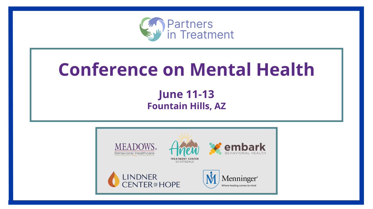 We’re excited to be a partner in the 3rd Annual #PartnersinTreatment Conference on #MentalHealth June 11-13. The theme is Partnering Through Community: Advancing a Culture of Collaboration. Please join us! 
 
Learn more and register here: bit.ly/3Ennf0T.