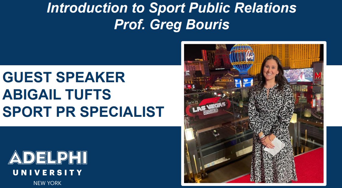 A tip of the cap to <a href="/absbabs419/">Abigail Tufts🗽</a> for taking time to speak w/ students in <a href="/bourisg/">Greg Bouris</a> Intro to Sport PR class. Her insights and candid answers to questions will serve students well as they embark on their careers! 

Kudos to sport industry pros paying it forward speaking w/ gen next!