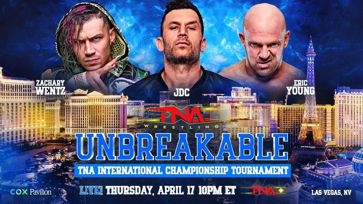 TNA Wrestling (@thisistna) on Twitter photo BREAKING: <a href="/ZacharyWentz/">Zachary Wentz</a> vs. <a href="/DirtyDangoCurty/">Dango</a> vs. <a href="/TheEricYoung/">Eric Young</a> is confirmed for the TNA International Championship Tournament at #TNAUnbreakable LIVE on TNA+ on April 17 from the Cox Pavilion in Las Vegas, NV.
Be there LIVE: unlvtickets.com/eventInfo/spe/…
Watch #TNAiMPACT on TNA+: BREAKING: <a href="/ZacharyWentz/">Zachary Wentz</a> vs. <a href="/DirtyDangoCurty/">Dango</a> vs. <a href="/TheEricYoung/">Eric Young</a> is confirmed for the TNA International Championship Tournament at #TNAUnbreakable LIVE on TNA+ on April 17 from the Cox Pavilion in Las Vegas, NV.
Be there LIVE: unlvtickets.com/eventInfo/spe/…
Watch #TNAiMPACT on TNA+: