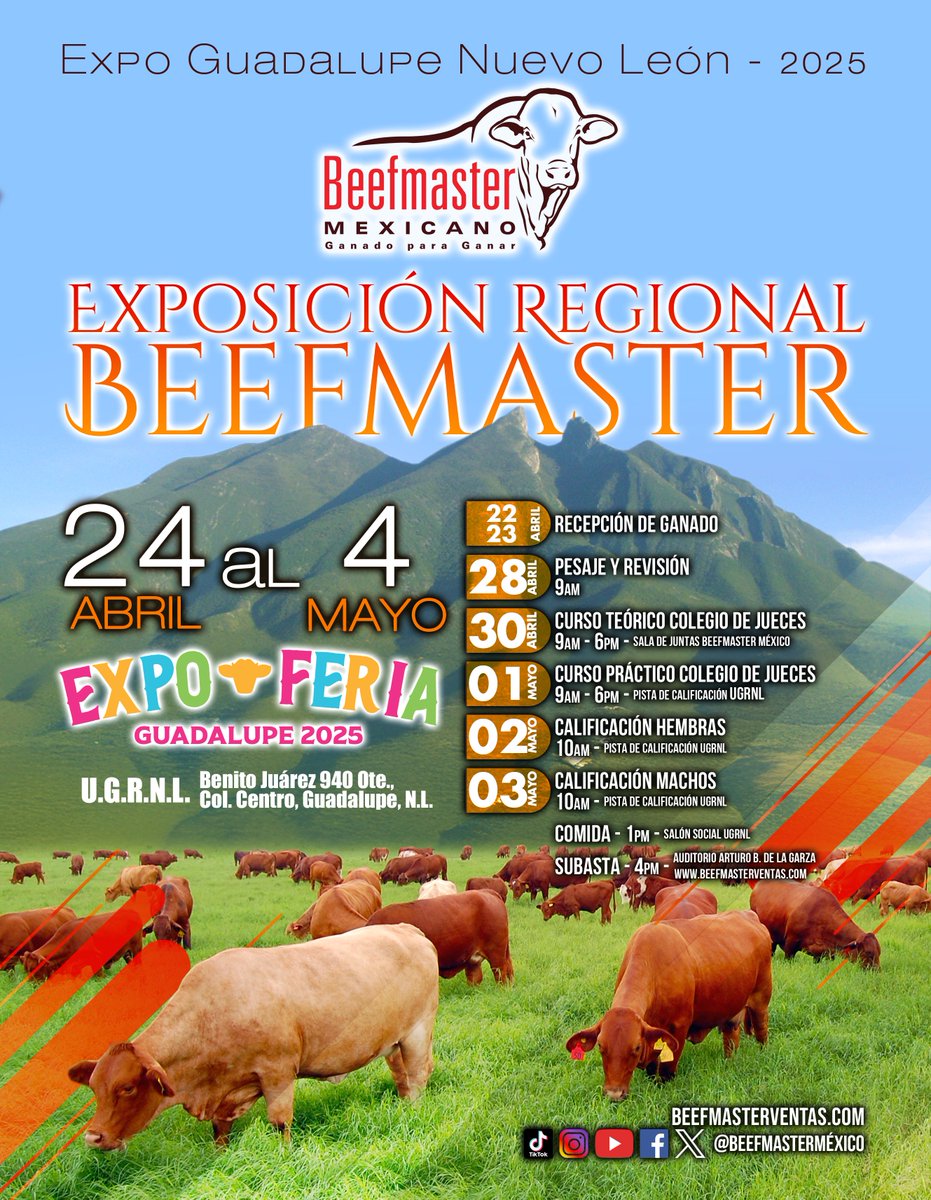 Amigos, este mes inicia la gran Expo Guadalupe, los esperamos del 24 de abril al 4 de mayo, con excelentes ejemplares como siempre, les compartimos nuestro programa 👇
📍Expo Guadalupe, Nuevo León
📅 24 de abril al 4 de mayo

#beefmastermexicano GANADO PARA GANAR