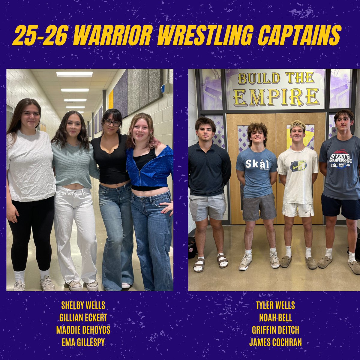 🔥 Introducing Your 2025-2026 Warrior Wrestling Captains! 🔥

These athletes have demonstrated leadership, dedication, and an unstoppable work ethic—now, they’re ready to BUILD THE EMPIRE and lead Pieper Wrestling into another winning season! 👊💪

25-26 Warrior Wrestling