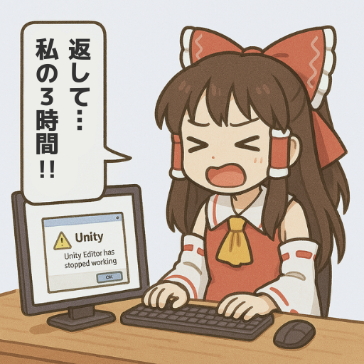 こうならないために、
息をするように「Ctrl + S」を忘れずに。
#ゲーム作る霊夢 