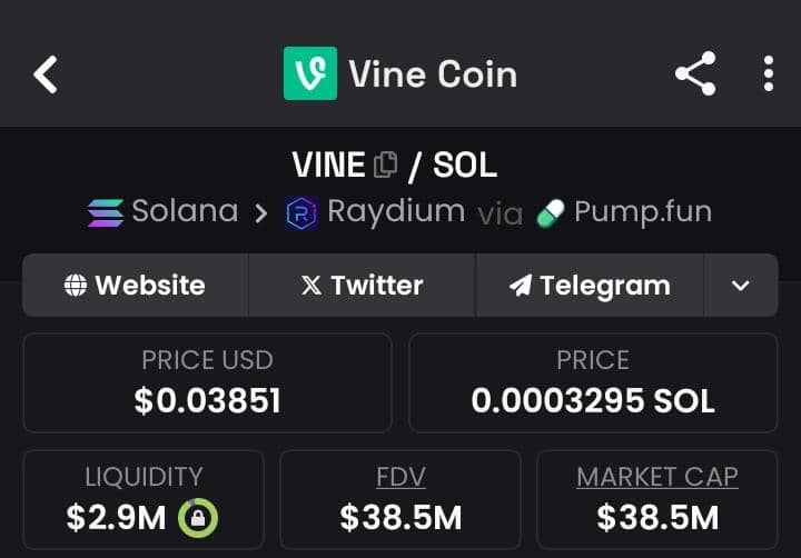 Boom!! Staggering 875x growth on $VINE called when the Mcap was at $44k now trading at $38.5m join my Alpha TG group for moonshot plays 🎯💥 

CA: 6AJcP7wuLwmRYLBNbi825wgguaPsWzPBEHcHndpRpump