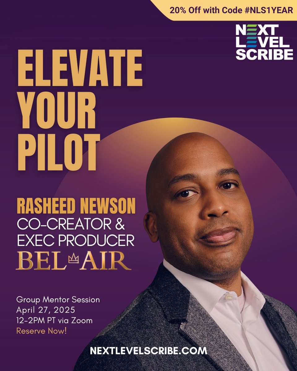 Want 2 Sell Your Pilot?!

Join <a href="/RasheedNewson/">Rasheed Newson</a>, E.P. of “Bel-Air,” Apr 27. He’ll dive into creating compelling hooks, building powerful story turns &amp; sharpening your pilot’s premise/subtext in this intimate group session.

20% Off April 4-10
#NLS1YEAR

NextLevelScribe.com