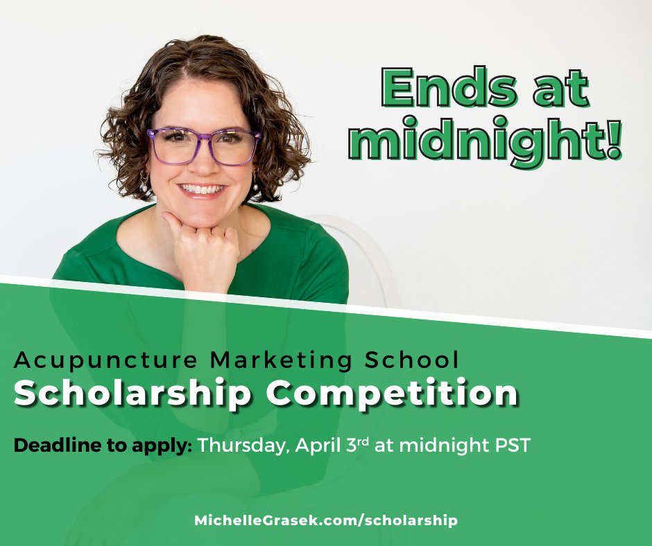 MichelleGrasek's tweet photo. Last chance! I’m giving away 2 seats in #Acupuncture Marketing School—1 for the live Zoom version and 1 for self-paced. If you’re an #acupuncturist (or student) who’s ready to attract more patients &amp; feel confident in your marketing—this is for you. Apply: https://t.co/yyzEosFaw1 https://t.co/axfsfMvtMx