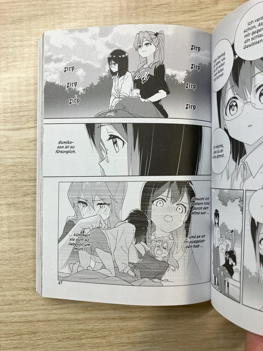 Danke! 「私の百合はお仕事です!」11巻, 12巻 ドイツ語版の献本いただきました!(ご報告が遅くなりました!)
漫画は純加と果乃子が公園に行った時。セミの声は Zirp Zirp
 #わたゆり
"Café Liebe" Kindle: https://t.co/JV2XzyP5A5 