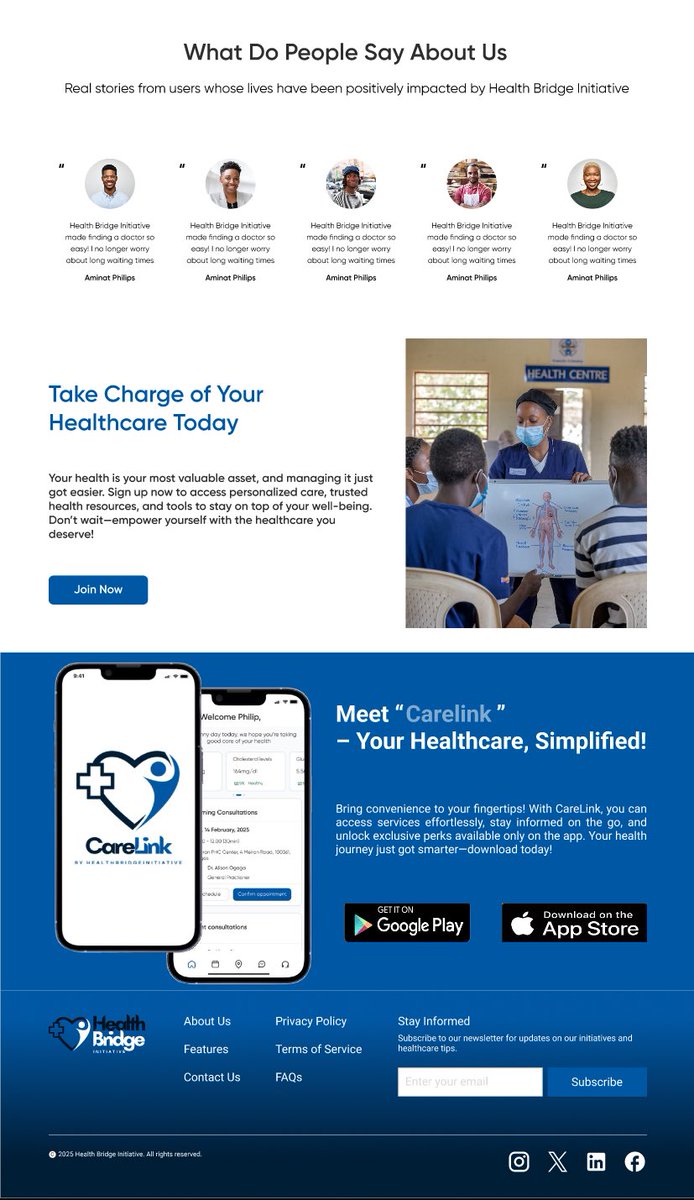 Sawyerr Victoria (@oluwateniolax) on Twitter photo My final project as a project management student <a href="/VephlaUni/">Vephla University</a> .
This was one of the most rigorous, intense yet exciting projects Iโve ever worked on; juggling deliverables, and ensuring we met our deadlines, It was a challenging yet fulfilling experience ๐ฎโ๐จ
health-bridge-initiative.vercel.app My final project as a project management student <a href="/VephlaUni/">Vephla University</a> .
This was one of the most rigorous, intense yet exciting projects Iโve ever worked on; juggling deliverables, and ensuring we met our deadlines, It was a challenging yet fulfilling experience ๐ฎโ๐จ
health-bridge-initiative.vercel.app