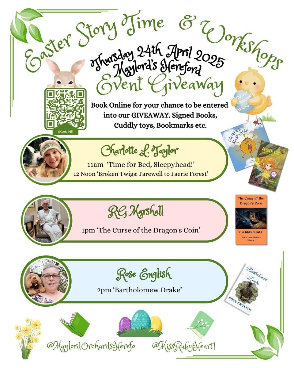 Hello #Herefordshire local authors joining us 17th &amp; 24th April 2025 for #easterholidayactivities for the kids #MaylordOrchards ALL FREE. Book online <a href="/eventbrite/">Eventbrite</a> to be in our fab #giveaway 
eventbrite.com/cc/free-easter…