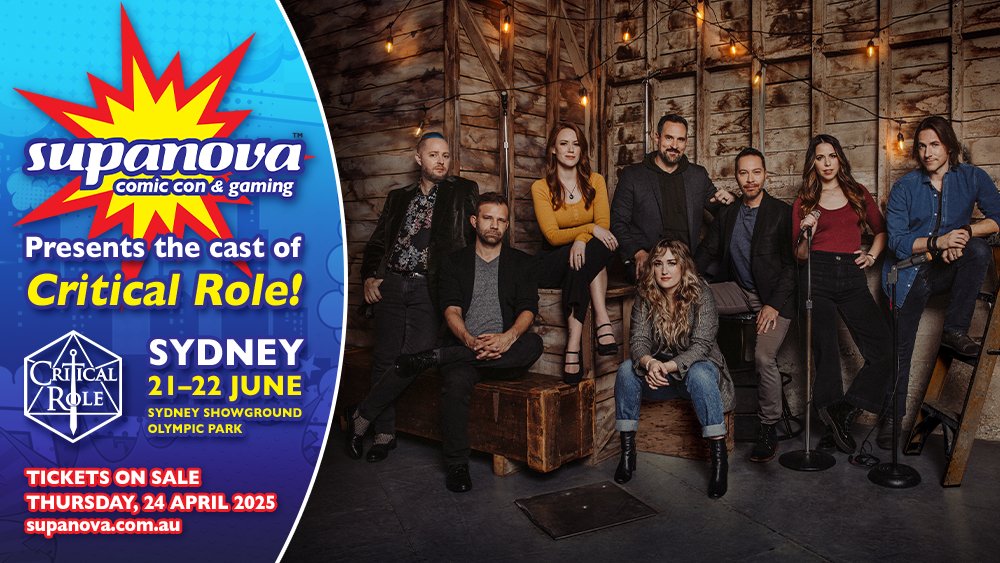 Supanova Comic Con & Gaming 💥 (@supanovaexpo) on Twitter photo How do you want to do this, Supa-Fans? 😏
Sydney rolls a Nat 20, as the cast of <a href="/CriticalRole/">Critical Role</a> sign on for Supanova! ⚔️
Appearing hot on the heels of their sold-out 10-Year Anniversary Live Show, ALL EIGHT founding cast members will join the Supa-Star-studded adventure! (1/2) How do you want to do this, Supa-Fans? 😏
Sydney rolls a Nat 20, as the cast of <a href="/CriticalRole/">Critical Role</a> sign on for Supanova! ⚔️
Appearing hot on the heels of their sold-out 10-Year Anniversary Live Show, ALL EIGHT founding cast members will join the Supa-Star-studded adventure! (1/2)