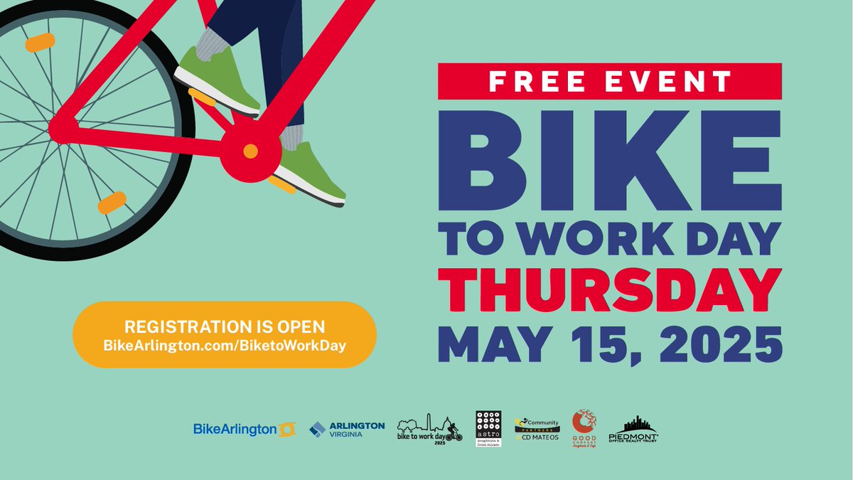 🚴🏿‍♂️Registered for @BiketoWorkDay yet?
🗓️#BTWD2025 is THURSDAY, MAY 15 - SIX WEEKS from today!
💻Register here:  ow.ly/oOyz50VufMb
✅Already signed up but don't want to ride alone?
🚵🏻‍♂️Lead a CONVOY to your <a href="/ArlingtonVA/">Arlington County</a> Pit Stop!
➡️ ow.ly/6vxF50VufMf
<a href="/MWCOG/">COG</a> <a href="/CarFreeDiet/">Car-Free Diet</a>