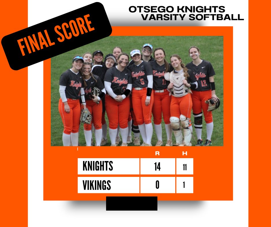 The Knights got 3 doubles from R. Rowe while  A. Hoffman, C. Lorenz, and G. Zsigray each added a double.   L. Euler, M. Shirkey, J.Brooks, A. Hartman and A. Weaver all had hits for the Knights.  R. Rowe went the 5 innings with 12 K’s while allowing only 1 hit.