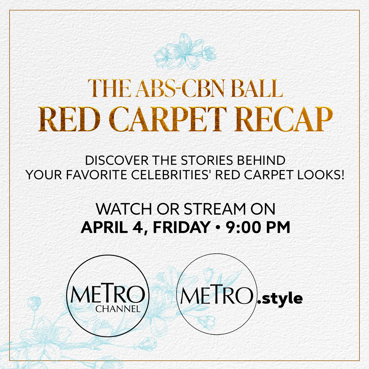 Watch your favorite stars shine at this year’s most dazzling event — Brighter Together: The ABS-CBN Ball 2025! ✨ Catch the Red Carpet Special on Metro Channel or via livestream on ABS-CBN Entertainment’s YouTube channel, iWantTFC, and TFC IPTV. 💫 Plus, don’t miss exclusive