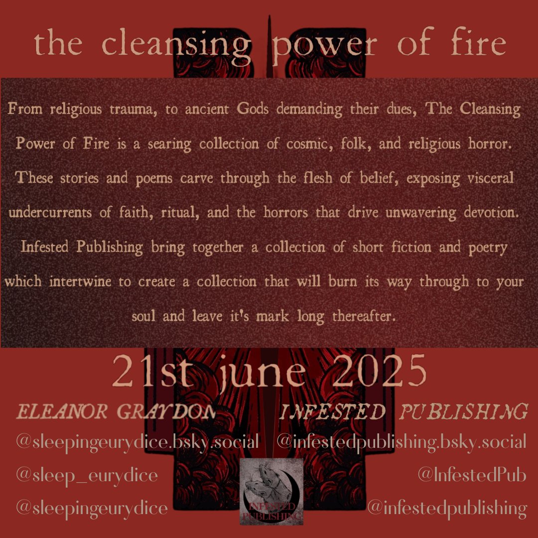 sleep_eurydice's tweet photo. Proud to have my poem in this fiery new anthology from @InfestedPub . It’s an honor to have my work alongside so many incredible voices!

Mark the date — 21/07/2025. 

#Poetry #WritingCommunity #AmPublished #TheCleansingPowerOfFire #poets  #Writer https://t.co/6s3Acm945h