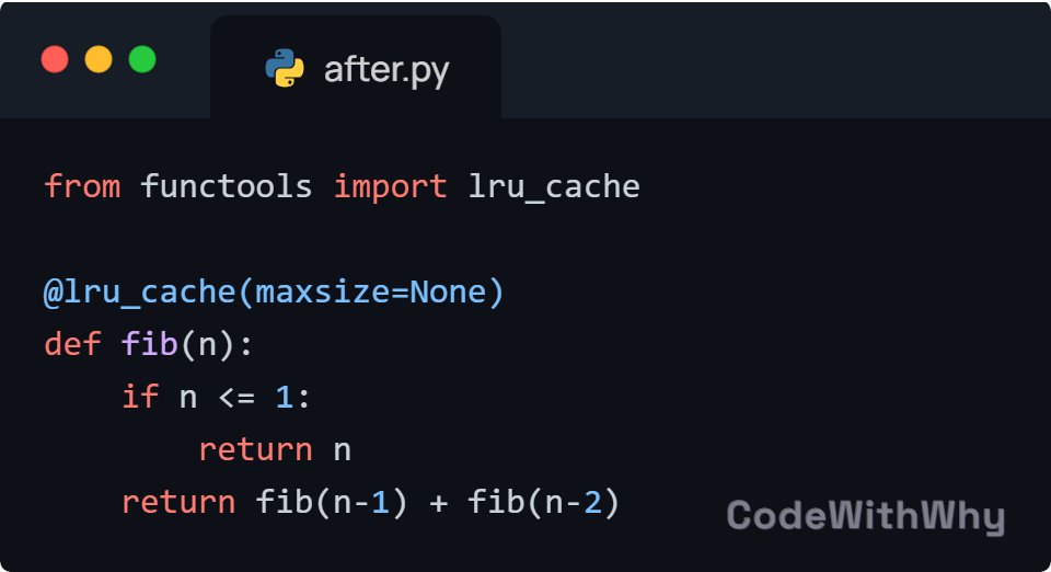CodeWithWhy's tweet image. 🚀 Optimized Fibonacci: Memoization!

The recursive approach recalculates values repeatedly. Memoization caches results!

Runtime drops from O(2ⁿ) to O(n)! Or use an iterative approach for O(1) space.

#PythonTips #Optimization #CodeWithWhy
