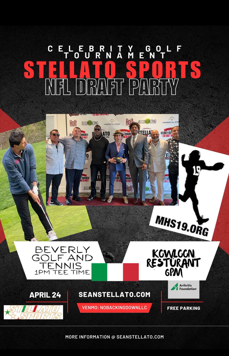 Sean Stellato (@seanstellato) on Twitter photo 🏌️♂️ NFL Draft Week, Stellato Style 🇮🇹 on April 24th!
Join us for the Stellato Sports Celebrity Golf Classic & Draft Party — where rising stars, legends, and fans come together!
🍝 Draft Party <a href="/KowloonSaugus/">Kowloon Restaurant (Only official account on X)</a> (Saugus, MA) <a href="/wande_owens/">Wande Owens</a> <a href="/Sid_Kone/">Sidiki Kone 🇬🇳</a>
DM for more info. 🏌️♂️ NFL Draft Week, Stellato Style 🇮🇹 on April 24th!
Join us for the Stellato Sports Celebrity Golf Classic & Draft Party — where rising stars, legends, and fans come together!
🍝 Draft Party <a href="/KowloonSaugus/">Kowloon Restaurant (Only official account on X)</a> (Saugus, MA) <a href="/wande_owens/">Wande Owens</a> <a href="/Sid_Kone/">Sidiki Kone 🇬🇳</a>
DM for more info.