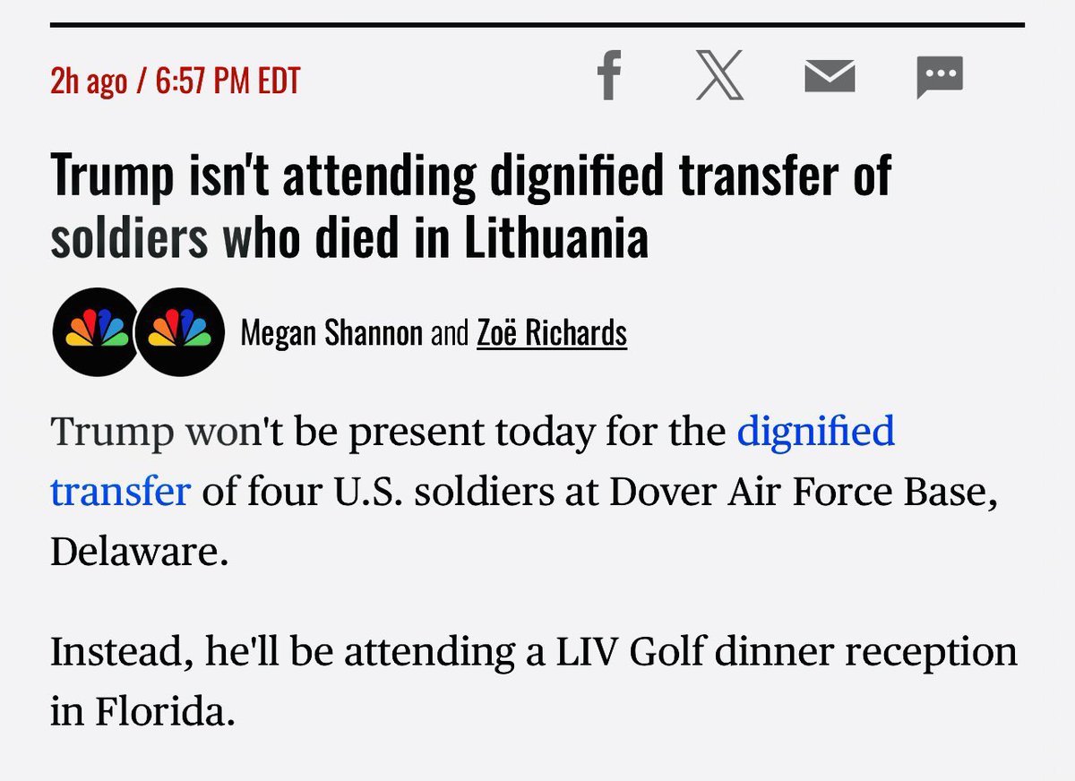 Hegseth didn’t say shit about this until after the Lithuanians had been posting status updates for weeks, and now Trump is ignoring the soldiers who died in favor of the bone-saw Saudis for a golf tournament.