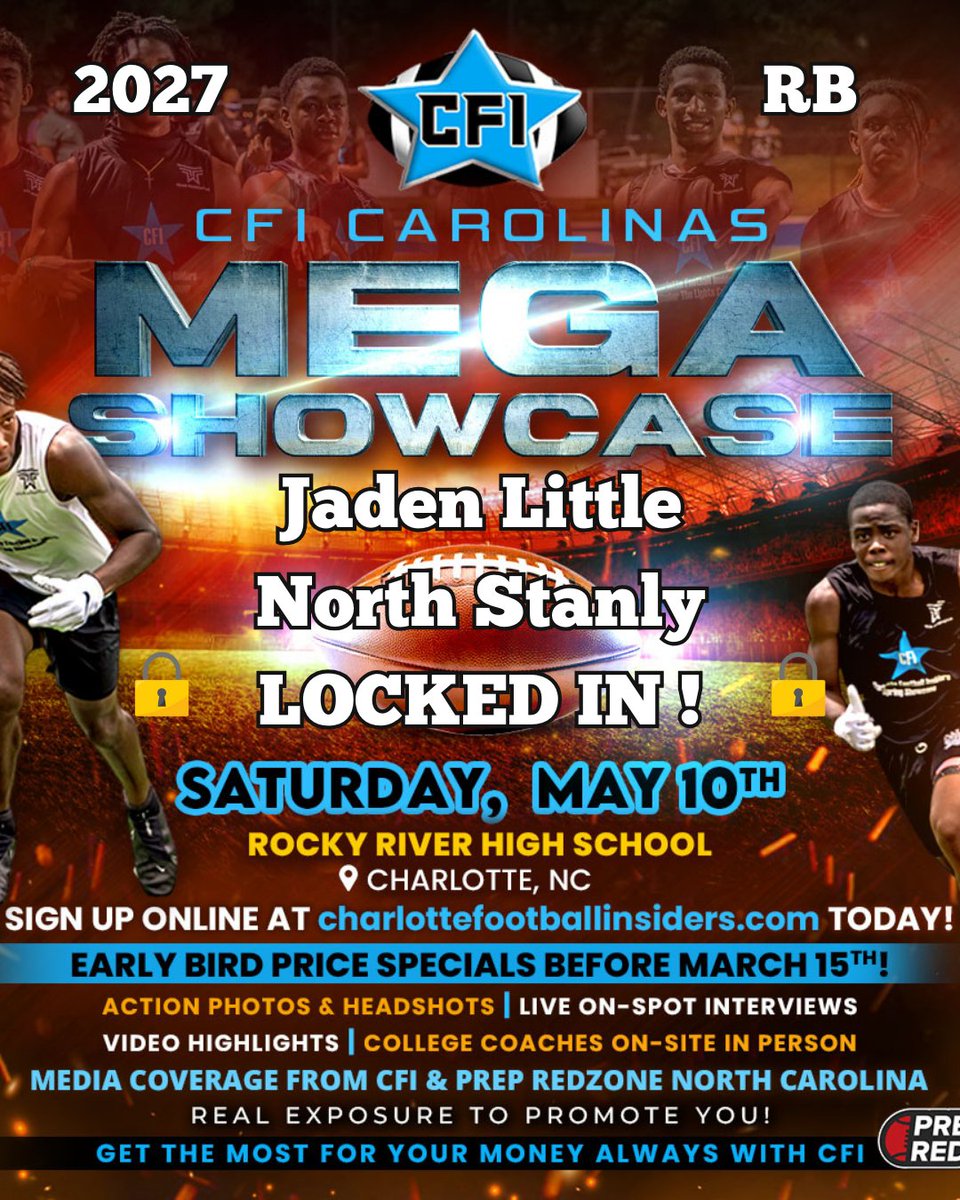 CFI Showcase Camps (@cfishowcases) on Twitter photo <a href="/Theonlyyjaden12/">Jaden Little</a> is locked in, come join him - sign up at the link! charlottefootballinsiders.com/megashowcase20… <a href="/Theonlyyjaden12/">Jaden Little</a> is locked in, come join him - sign up at the link! charlottefootballinsiders.com/megashowcase20…