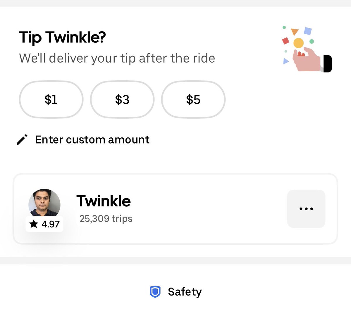 LeightonGeorge's tweet photo. Never thought I’d see the day when my @Uber drivers name is “Twinkle”

#uber #TrumpTariffs https://t.co/anXL8Wzvpv