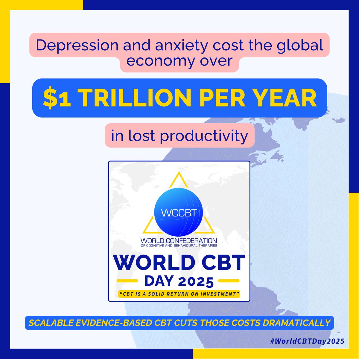 Depression and anxiety don’t just affect lives—they cost the global economy over $1 TRILLION PER YEAR in lost productivity. By scaling evidence-based CBT, we have a powerful tool that not only transforms lives but also delivers a solid return on investment.#WorldCBTDay2025 #wccbt