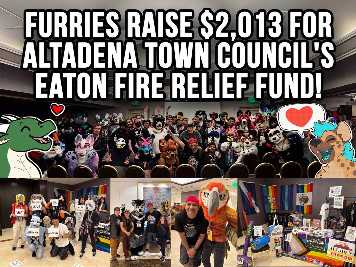 GSFurCon's tweet image. We had an amazing year and we wouldn't be here without the beautiful city of LA. As many of you know, fires recently ripped through the area but with your help, we managed to raise $2,013 for the relief effort!