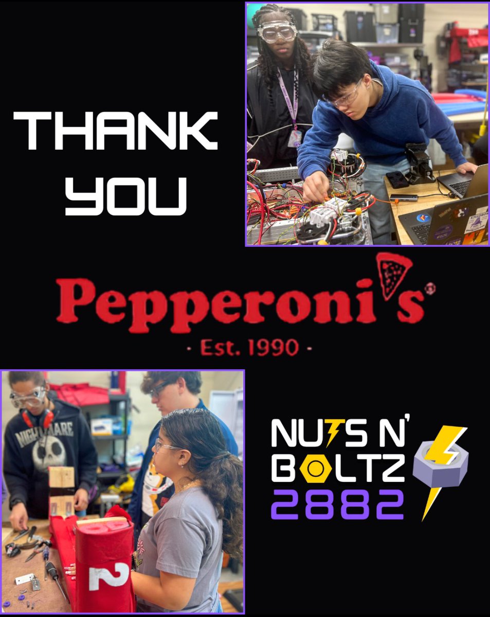 MRHS Robotics ⚡️ Team 2882 ⚙️ Nuts N Boltz (@frc_2882) on Twitter photo Big thanks to <a href="/pepperonispizza/">Pepperoni's Pizza</a> on Mason rd for sponsoring our FRC season, Reefscape! 🔩⚡ With your support, Nuts N’ Boltz is ready to build, innovate, and compete like never before. Here’s to a season of greatness! 🛠️💙 #first #sponsor #thankyou #stempower #pizza Big thanks to <a href="/pepperonispizza/">Pepperoni's Pizza</a> on Mason rd for sponsoring our FRC season, Reefscape! 🔩⚡ With your support, Nuts N’ Boltz is ready to build, innovate, and compete like never before. Here’s to a season of greatness! 🛠️💙 #first #sponsor #thankyou #stempower #pizza