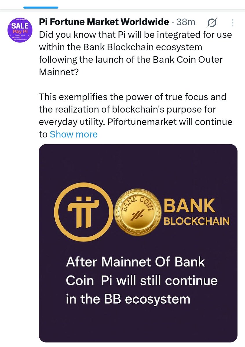 PiNetwork24X7's tweet photo. 🚨 BREAKING 🚨

@PiFortunemarket have indicated that they will support the use of $Pi within BANK BLOCKCHAIN'S following their mainnet launch. 🔥

THIS'S BIG!!! 🚀

@PiCoreTeam #PiNetwork #picoin #Pioneers #PiNetwork2025 #Trump https://t.co/go3ywxtoz1