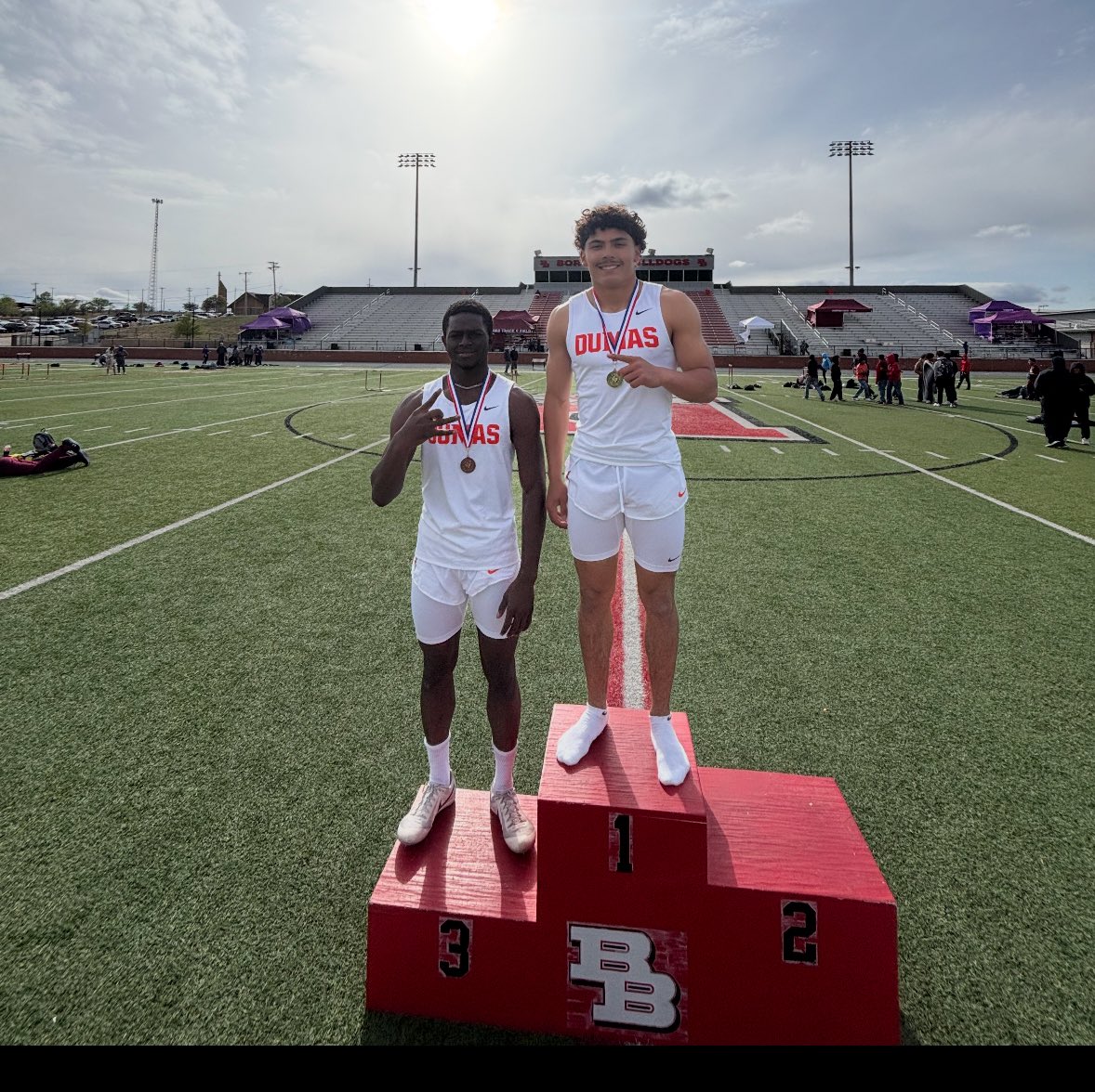 DumasTrack's tweet photo. Imanol Marquez takes Gold in the 200m with a big PR &amp; Klaus Derrand takes Bronze!! @DumasDemonStats @DISD_Athletics @dumashstx https://t.co/dBulYwFOf2