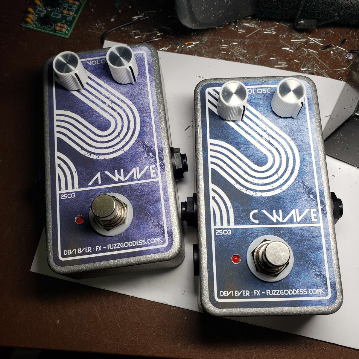 Introducing two BRAND NEW original oscillating (and gated) synth fuzz designs! The A Wave and C Wave. Demo videos are available via my reverb store listings.  Classic retro chiptune style synth fuzz tones and MORE! :D