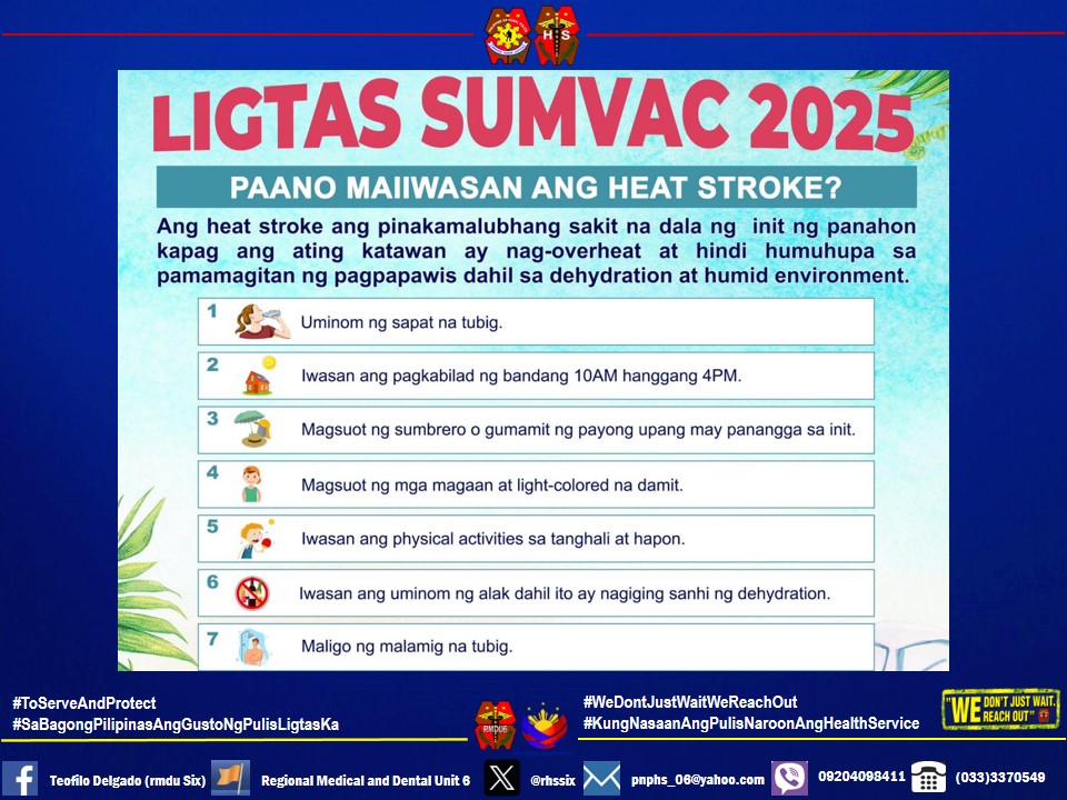 rhssix's tweet photo. Ligtas SUMVAC 2025
Sa araw Summer Vacation palaging tatandaan ang mga gabay para sa ligtas na paglalakbay.

#WeDontJustWaitWeReachOut
#KungNasaanAngPulisNandoonAngHealthService
#SaBagongPilipinasAngGustoNgPulisLigtasKa
#ToServeAndProtect https://t.co/8SJqU3wD7I