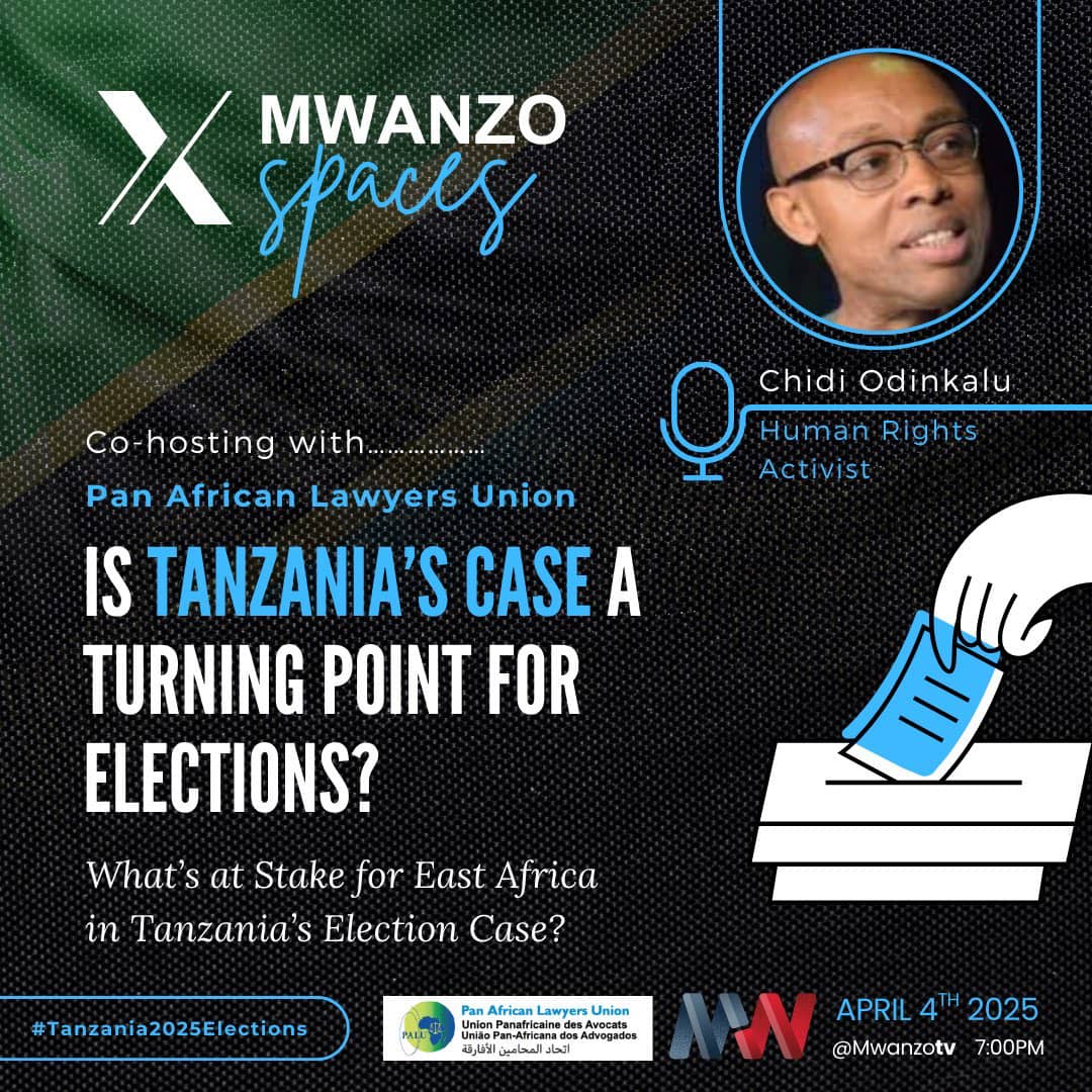 🚨 PALU is thrilled to collaborate with <a href="/MwanzoTv/">MwanzoTV</a> for a timely Twitter Space happening Today, Friday, April 4 at  PM EAT!

Following the African Court’s March 20 decision to reopen pleadings in the 2020 Tanzania election case, we’ll explore its far-reaching implications for