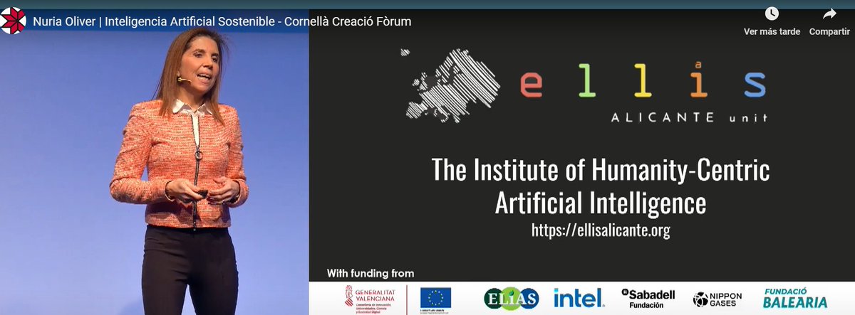 .<a href="/nuriaoliver/">nuriaoliver</a> en la 14 edición de <a href="/CornellaCreacio/">Cornellà Creació Fòrum</a>: "Una buena regulación de la #InteligenciaArtificial no necesariamente es el enemigo de la innovación. Una buena regulación lo que hace es orientar la innovación en una dirección o en otra".
#IA
youtu.be/zVGrh-kgNp4