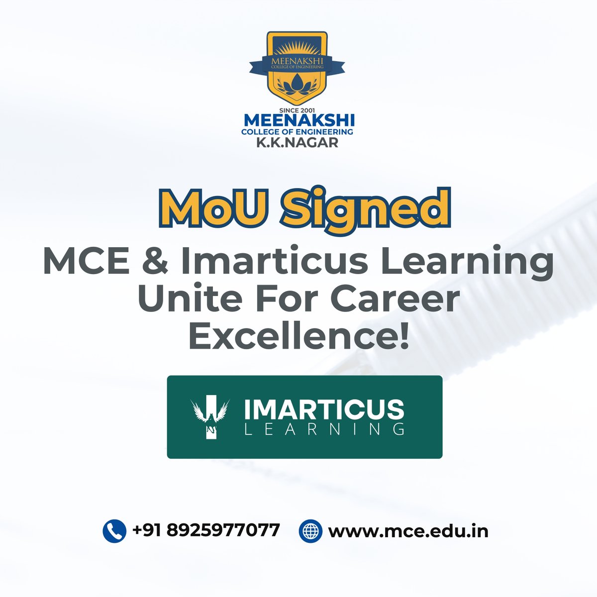mcekknagaroffcl's tweet image. @imarticus 
Meenakshi College of Engineering is thrilled to announce an MoU with Imarticus Learning, signed on 12-02-2025.

TNEA Code: 1509

#imarticuslearning #workshops #mousigned #admissionsopen #mcekknagar